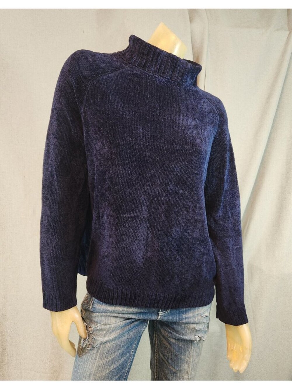 Holmewood Blue Sweater SMALL Solid Acrylic Knit Turtleneck Pullover Womens USED